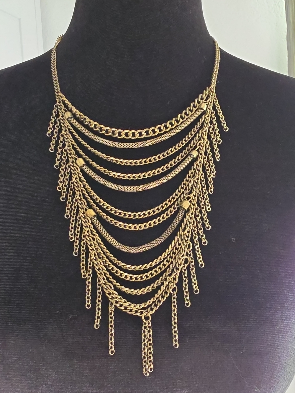 Elegant Multi-Layer Gold Fringe Statement Necklace